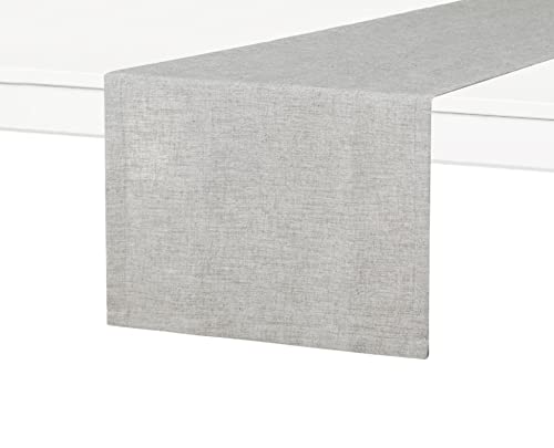 Simurq Camino de Mesa con Aspecto de Lino, Efecto Loto, Repelente al Agua y Lavable, Moderno, fácil de Limpiar y Resistente a Las Manchas, Corredor de Gris - tischläufer Blanco (Lino, 30 x 120 cm) Cover