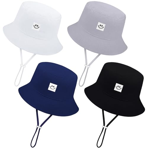 Image of Cooraby 4 Pack Baby Sun Hat Breathable Bucket Hat Toddler Sun Protective Adjustable Hats with Wide Brim for Baby Girl Boy