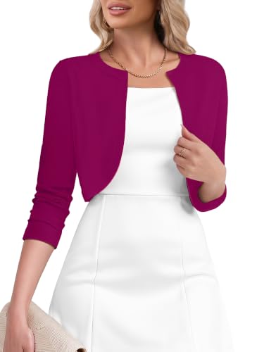 Image of Heymoments Women's 3 /4 Sleeve Casual Shrugs Lightweight Open Front Cropped Cardigan for Dresses