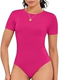 DSPSAM Leotard Bodysuit Shapewear for Teen Girls Hot Pink Short Sleeve Body Suits Womens Summer Fashion 2026 (Hot Pink Small)