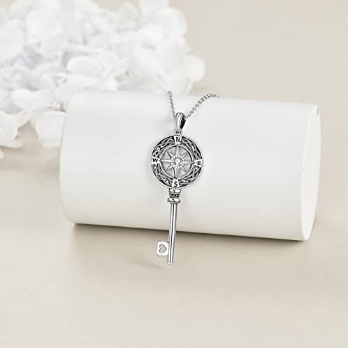 Compass Necklace Sterling Silver Celtic Knot Key Necklace Graduation Friendship Talisman Travel Necklace Inspirational Graduation Gift Jewelry Gifts For Women Girls #TOP2