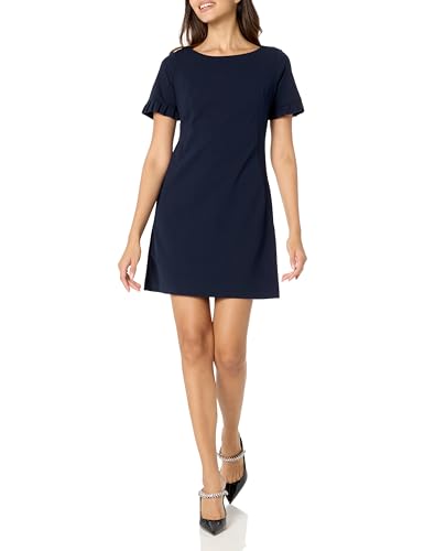 Image of Tommy Hilfiger Women's Pleated Short Sleeve Scuba Dress