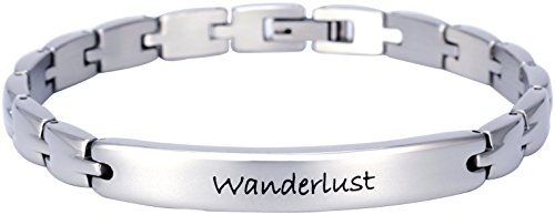 Elegant Surgical Grade Steel Womens Inspirational Quote Mantra Bracelet, Many Styles (Wanderlust)