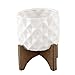 Flora Bunda Mid Century 5 inch Ceramic DIMPLE Pattern on Wood Stand,Matte White