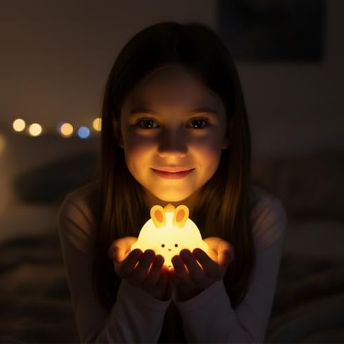 Image of Cute Rabbit Bunny Night Light Lamp - Yellow LED Decorative Lamp for Kids, Teens & Adults | Gifts for Birthday, Valentine's Day & Christmas | Battery Included