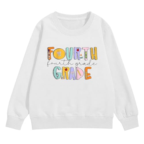 Back to School Sweatshirt for Girls Oversized Long Sleeve Fourth Grade Pattern First Day of School Pullover Tops2