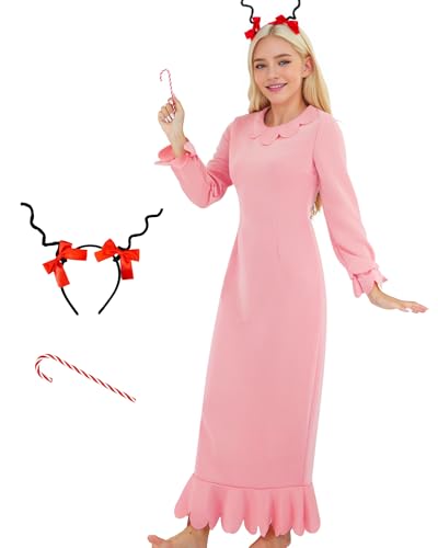 JQAKFIY Cindy Lou Who Costume Women Pink Dress Adult Christmas Nightgowns Halloween Character Cosplay XL