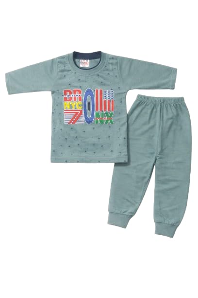 Image of Baby Boy & Baby Girl's Fabulous Collection of Printed Full Sleeves Soft Hosiery Cotton Multicolor Vests T-Shirts with Pyjama Pants Dress for Kids