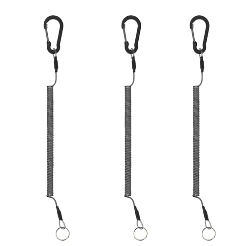 3 llaveros de cable en espiral, cuerda elástica para llaves, color negro, cuerda de seguridad, cordón elástico, correa para llaves, escalada, pesca, senderismo, Negro