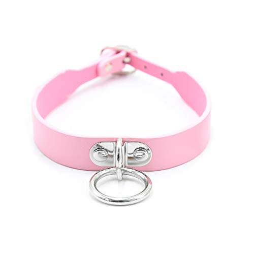 Succuba Handmade Bell O Ring Choker Necklace Collar Faux Leather Gothic Chain Choker for Women and Men (E)