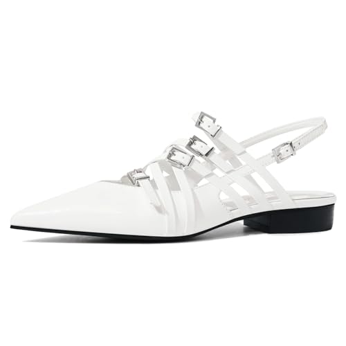 Image of Women's Flats Ballet Ballerina Pointed Toe Slingback Flats with Strap Low Heel Fashion Buckle Dress Work Casual Shoes for Women