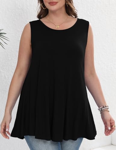 JollieLovin Women's Tunics Tank Tops Sleeveless Loose Fit T-Shirt with Flare Hem Comfy Swing Blouse (Available in Plus Size)2