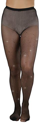 Image of ToBeInStyle Women's Fine Fishnet Pattern Pantyhose w /Back Seam & Rhinestones