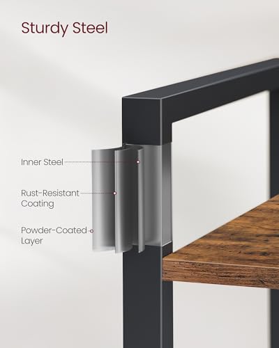 VASAGLE Bookcase, Storage Shelf, Kitchen Shelf, 5 Tiers, Stable Steel Frame, for Office, Entrance, Living Room, Industrial Style, Rustic Brown and Black LLS025B01