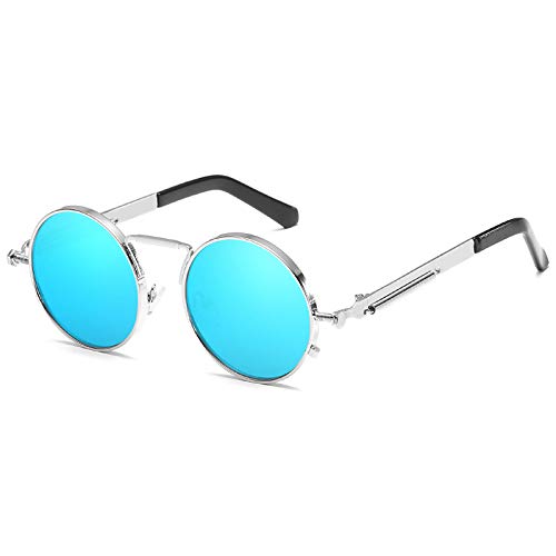 Kennifer Steampunk redonda Retro Metálico gafas de sol para hombres y mujeres Gafas de sol redondas vintage con marco de metal protector UV400 Cover
