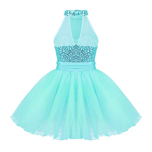 image for TiaoBug Kid Girls Sleeveless Dance Dress Sequined Mock Neck Ballet Leo