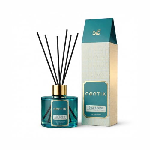 Centik Sea Shore Reed Diffuser for Bathroom & Spa | 120ml, 0% Alcohol & Toxin Free | Ocean-Fresh Aquatic Aromatherapy | Smoke Free Long Lasting Room Freshener for Home & Bedroom
