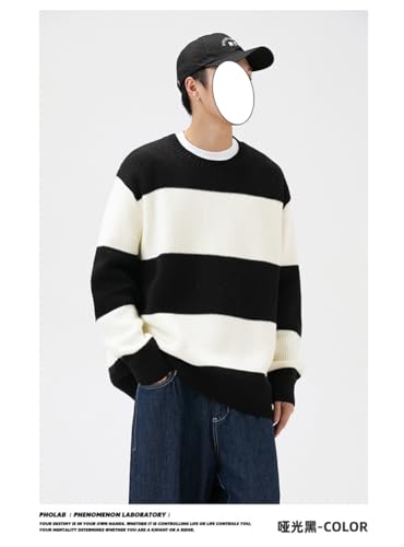 Mens Sweater Oversized Striped - Casual Cable Knitted Pullover Cute Unisex Crewneck Retro Tops2