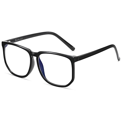 SHEEN KELLY TR90 Oversized Blue Light Blocking Glasses Men Women Square Computer Eyewear Nerd Black Large Clear Lens