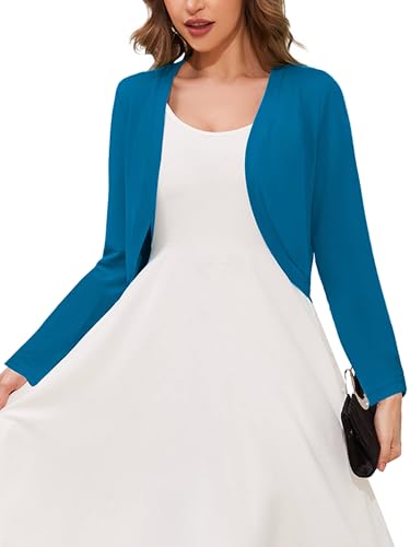 Image of Heymoments Women's Long Sleeve Thin Kintted Shrugs Sweaters Lightweight Cropped Tops Open Front Cardigan for Dress