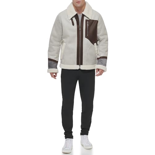 Image of DKNY Men's Faux Shearling Bomber Jacket With Faux Fur Collar