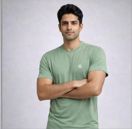 Image of Gloster Men's Striped Sports T-Shirt | Polyester Lycra Blend | Lightweight Gym & Workout T-Shirt | Regular Fit Round Neck Activewear for Men & Boys