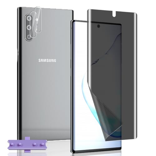 Zhiihorr Protector Pantalla Privacidad para Samsung Galaxy Note 10 Plus, [1 Pieza Anti Espía Película TPU Suave + 2 Piezas Cristal Templado Protector Cámara]   Película para Galaxy Note 10 Plus