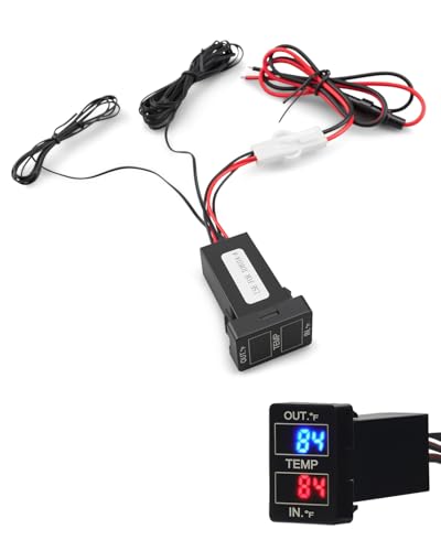 Car Auto Internal and External Temperature LED Dual Display Fit for Toyota Some Models, Fahrenheit Temperature Gauge Sensor, 12V Type A