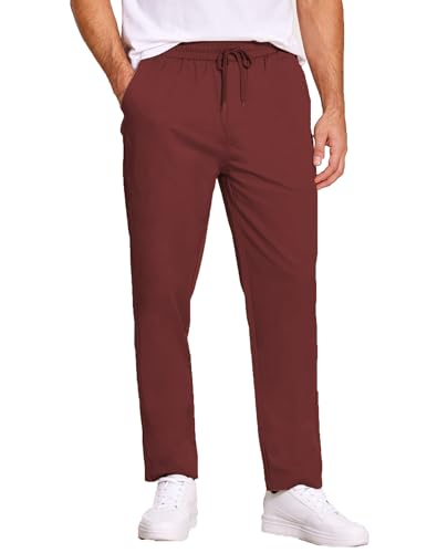 COOFANDY Men's Christmas Pants Regular Fit Flat Front Casual Pants Expandable Waist Chino Slack Trousers Wine Red