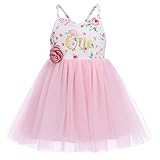 FYMNSI Baby Mädchen 1. Geburtstag Partykleid Kleinkinder Prinzessin Tütü Tüll Kleid Boho Blumenmuster Rückenfrei Ärmellos Sommerkleid 1 Jahr Alt Festliches Festkleid Fotoshooting Kostüm Rosa - One