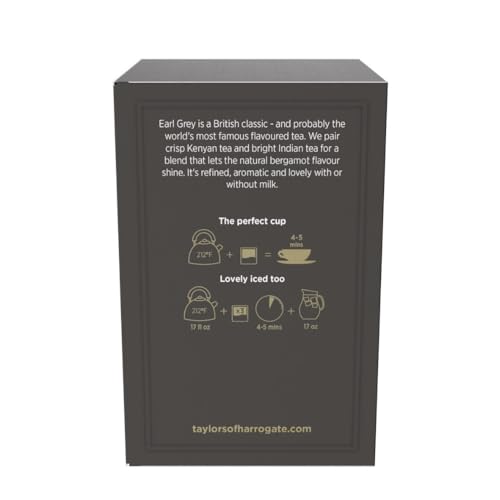 Image of Taylors of Harrogate Earl Grey, Black Tea, Pillow Bags, 50 Count (Pack of 1), Fragrant, Delicate & Light, Caffeinated, Enjoy Hot or Iced, 50 Teabags