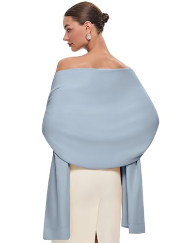 PULI Womens Pashmina Shawl Wraps for Evening Dress Large Scarf Blanket Long Wedding Bridal Winter Warm Shoulder Wrap blue