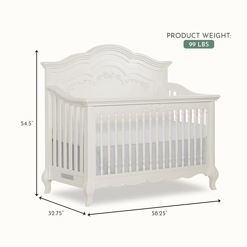 évolur Aurora 5-in-1 Convertible Full-Size Baby Crib in Ivory Lace, GreenGuard Gold & JPMA, 3 Mattress HeightsRibbon Bow Scrollwork & Queen Anne Feet, Converts to Toddler, Day & Full-Size Bed