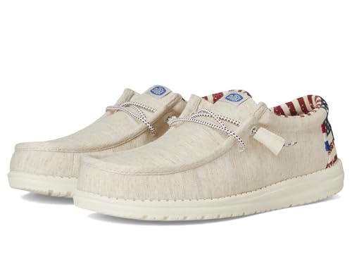 Image of Hey Dude Wally Patriotic Slip-On Casual Shoes for Men and Women - Canvas Upper - Textile Lining - Moc Toe Off-White Patriotic EU 39 (US Women's 8) Medium