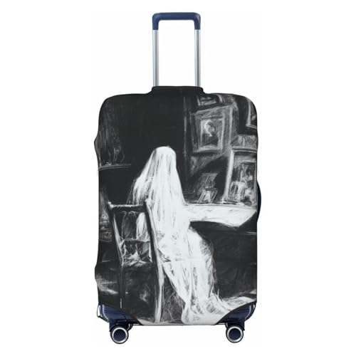 Ghostly Figure Sitting At Desk Elastic Travel Luggage Covers Dustproof Scratch-Resistant Suitcase Protector Fit 22-24 Inch