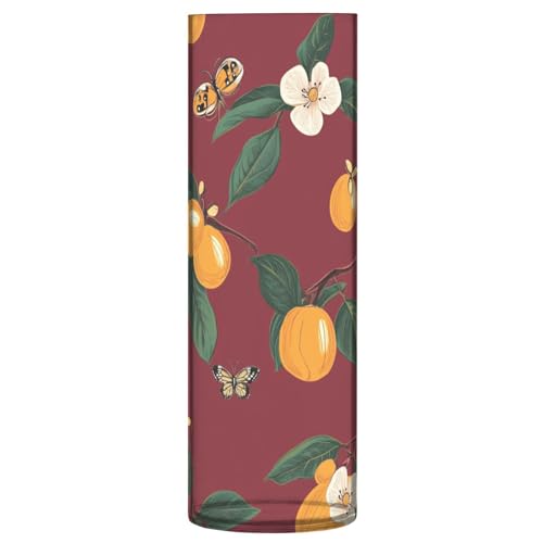 Jarrón cilíndrico de plástico para belleza, níspero, fruta, borgoña, 11.8 pulgadas, decorativo, moderno, transparente, para sala de estar, mesa de comedor