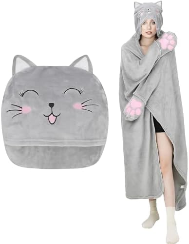 Coperta Indossabile Con Maniche E Cappuccio - Flanella Cincillà, 150x125cm, Regalo Divertente - Foto 8