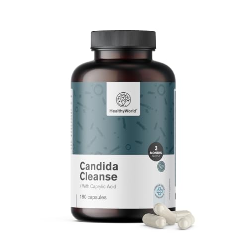 HealthyWorld Candida Cleanse - 180 Kapseln - 3-Monats-Vorrat 90 Dosierungen - Alkoholfreie Formel mit 16 Wirkstoffen einschließlich Zink - Unterstützung der Darmflora - Lactobacillus Acidophilus