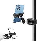 Phone Holder for Mic Stand, Treadmill, Spin Bike, Stroller, Adjustable Clamp on Phone Holder for Microphone Stand, Desk Pipe Pole Clamp Phone Mount Stands for iPhone Samsung All Smartphones (Standard)