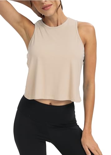 Image of Mippo Workout Tops for Women Cropped Open Back Sleeveless Tank Tops Athletic Gym Yoga Shirts Loose Fit