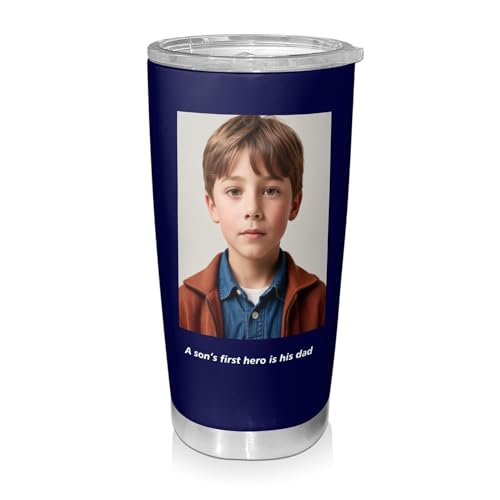 Personalized Coffee Tumbler with Pictures Text, Custom Stainless Steel tumbler with lid and straw, Travel Drink Mug, 20 Oz Cup, Personalized Birthday Gifts for Mom Dad(To Son)