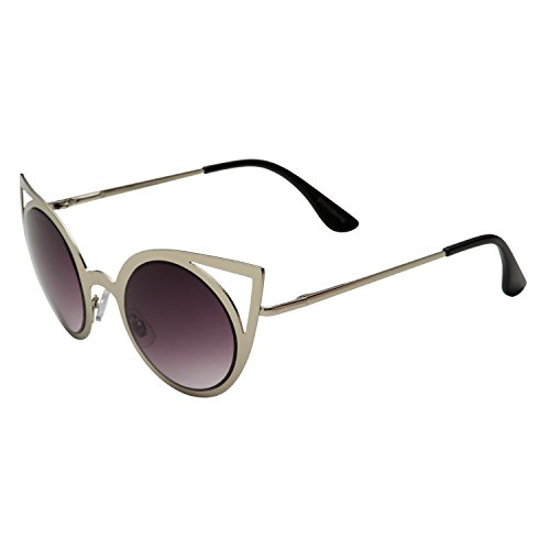 grinderPUNCH Womens Fashion Round Metal Cut Out Cat Eye Sunglasses2