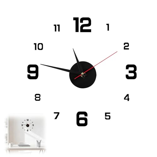Reloj de Pared Grande 40cm DIY 3D con Números Adhesivos, Movimiento Silencioso, Fácil Instalación, Reloj Decorativo Moderno para Salón, Dormitorio, Cocina y Oficina, Regalo Ideal Hogar, Color Negro