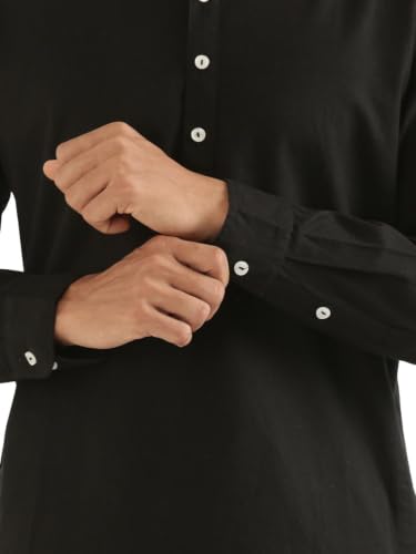 Image of SAADAA Men's Long Kurta - Linen Cotton Blend, Airy Fabric, Regular Fit, Mandarin Collar, Solid Color - Casual, Festive & Ethnic Wear