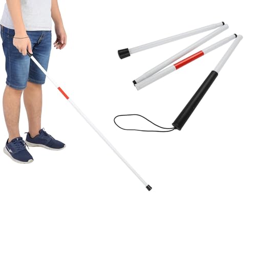Nikou Canne d'aveugle Pliante, Canne de Marche Blanche Longue Bâton Pliant pour la mobilité Pliable Bâton de Marche Pliable Canne Blanche réfléchissante...