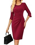 GRACE KARIN Womens Business Cocktail Dress 3/4 Sleeve Wear to Work Dresses Church Office Sheath Midi Dress Wine Red M