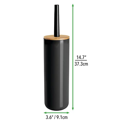 Mdesign Plastic Toilet Bowl Brush/Bamboo Lid Cover - 2 Piece Set; Bathroom Storage Organizer Holder; Decor Bathroom Accessories - Natural/Black #TOP3