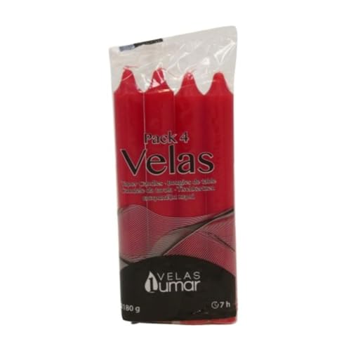 BricocoLoco.com Pack 4 Velas Rojas Alargadas de Parafina. Decorativas para Halloween, Rituales o Apagones. Alta Duración y Llama Estable. Velas Largas y Resistentes de Calidad (1)
