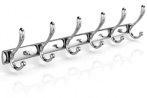 Image of Excellent Stainless Steel Bathroom Cloth Hanger, Silver, 40 Cms | 6 Pin