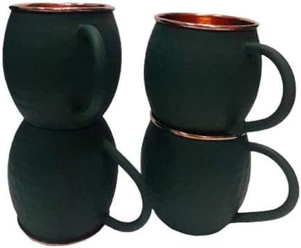 Handicrafts Pure Copper 16 Oz Matte Moscow Mule Copper Cups and Barrel Mugs, Outer Side Water Proof Hand Painted Mug, Drinking Gifts for Him on Anniversary, Graduation, Baptism Set of 4